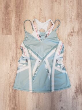 Lucky in Love Teal and White Athletic Tank with Pink Accents
